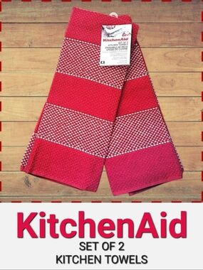 KitchenAid Bright Red Patterned Kitchen Towels - Set of 2